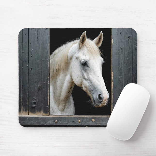 White Horse In a Stable Window Mouse Pad (With Mouse)