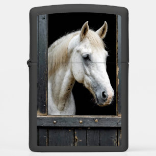 White Horse In a Stable Window Zippo Lighter