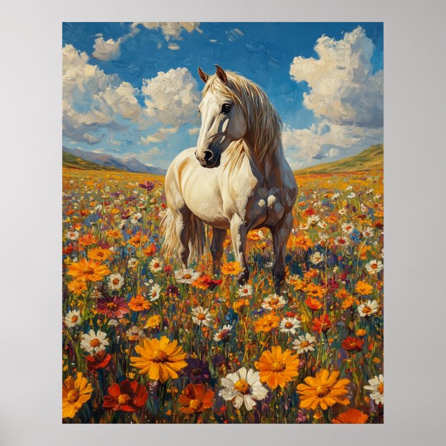 White Horse in a Wildflower Symphony Poster (Front)