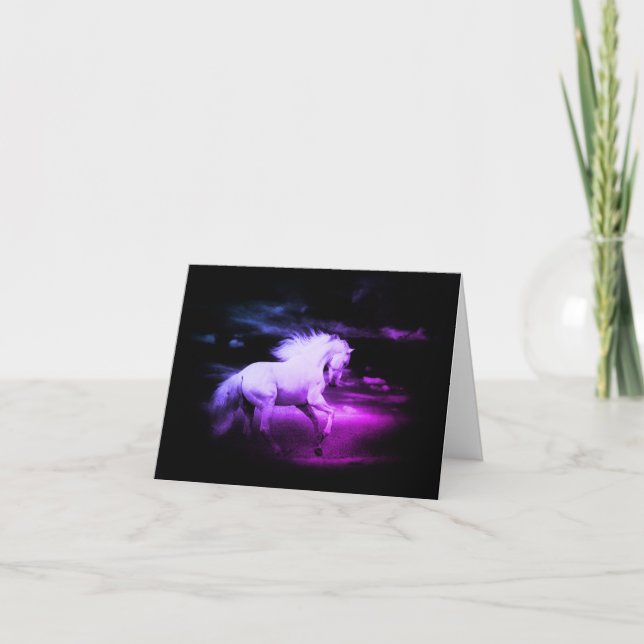 White Horse in Black and White and Purple Thank You Card (Front)