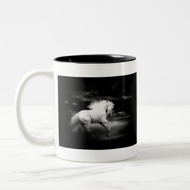 White Horse in Black and White Two-Tone Coffee Mug (Left)