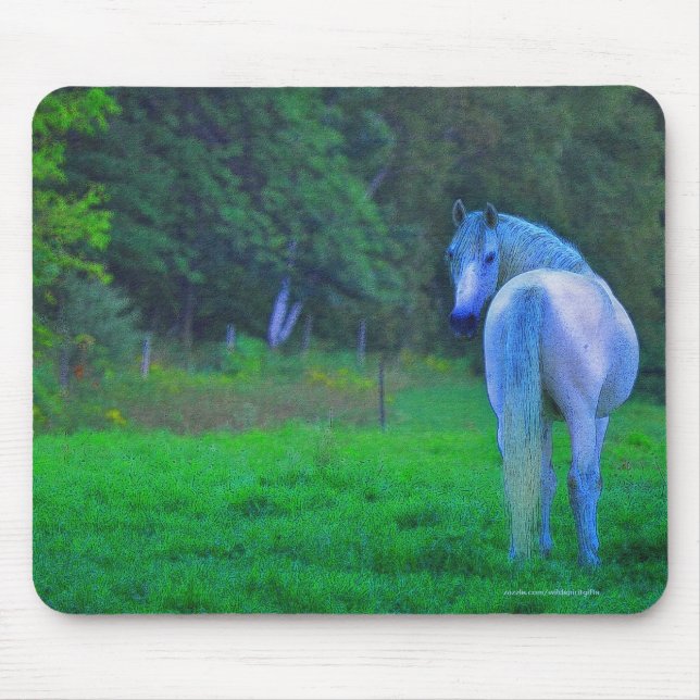 White Horse in Field at Midnight Art Mousepad (Front)