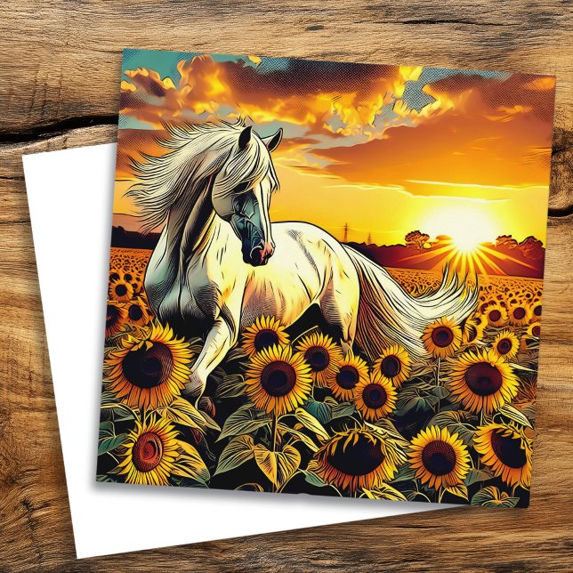 White Horse in Field of Sunflowers at Sunset (Creator Uploaded)