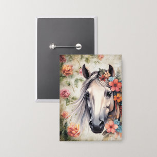  White horse in flowers. Button