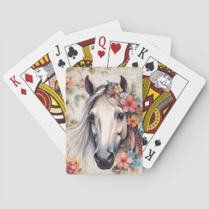  White horse in flowers. Poker Cards