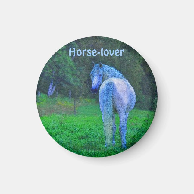 White Horse in Moonlight Magnetic Art Gift Magnet (Front)