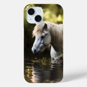 White Horse in Pond iPhone 15 Case