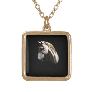 White Horse in Portrait Gold Plated Necklace