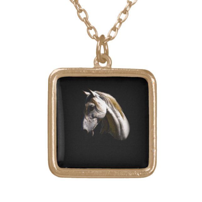 White Horse in Portrait Gold Plated Necklace (Front)