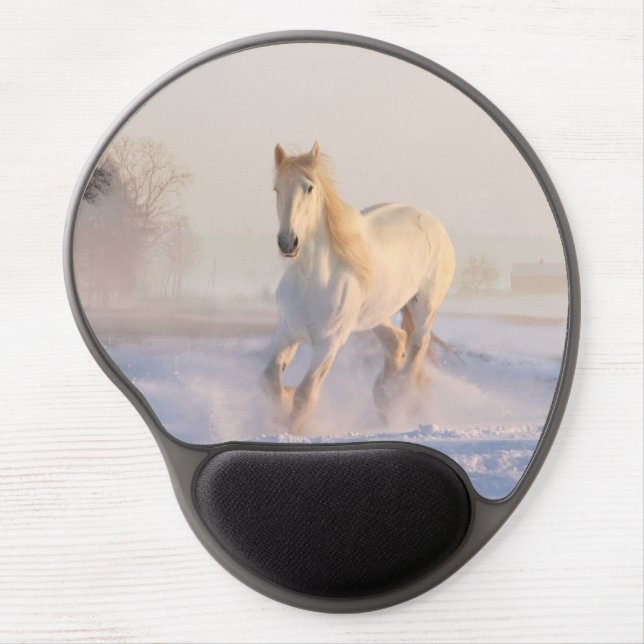 white horse in snow gel mouse pad (Front)