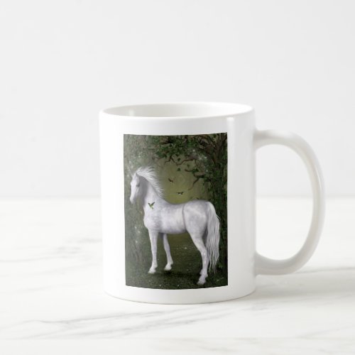 White Horse in the Woods with Hummingbirds Coffee Mug