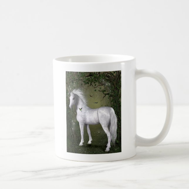White Horse in the Woods with Hummingbirds Coffee Mug (Right)