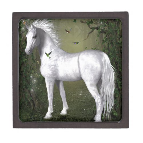 White Horse in the Woods with Hummingbirds Jewelry Box