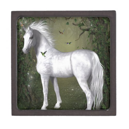 White Horse in the Woods with Hummingbirds Jewelry Box