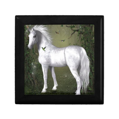 White Horse in the Woods with Hummingbirds Jewelry Box