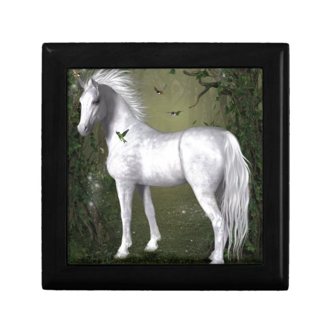White Horse in the Woods with Hummingbirds Jewelry Box (Front)