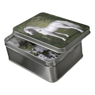 White Horse in the Woods With Hummingbirds Jigsaw Puzzle