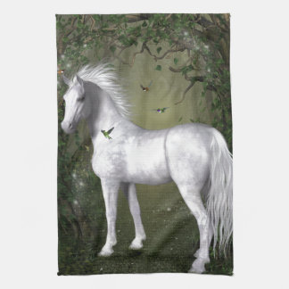 White Horse in the Woods with Hummingbirds Kitchen Towel