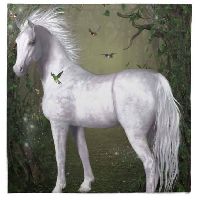 White Horse in the Woods with Hummingbirds Napkin (Front)