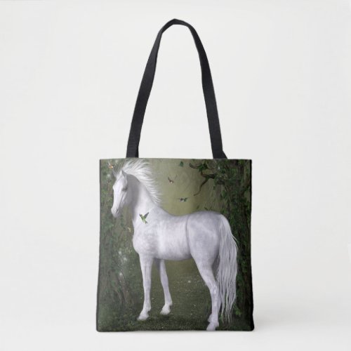 White Horse in the Woods with Hummingbirds Tote