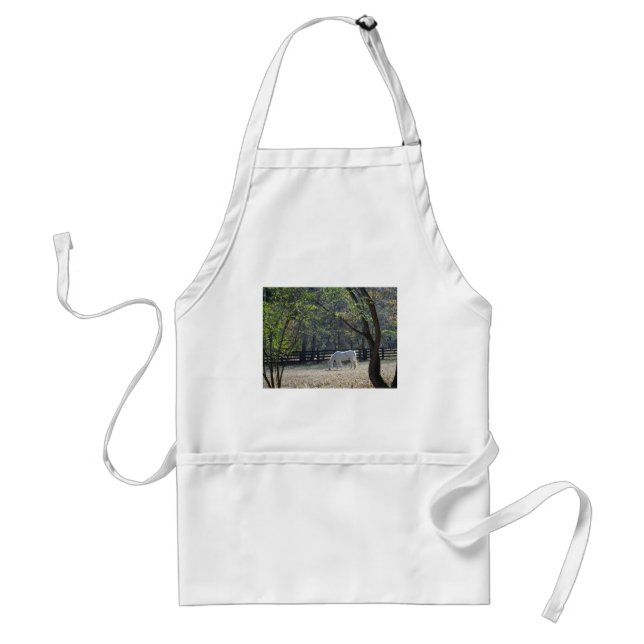 White Horse in trees Adult Apron (Front)