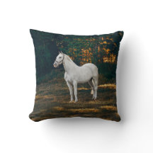 White Horse in Wildflower Meadow Throw Pillow