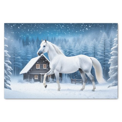 White horse in winter forest tissue paper