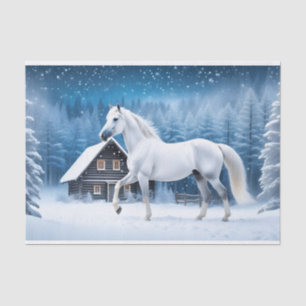 White horse in winter forest tissue paper