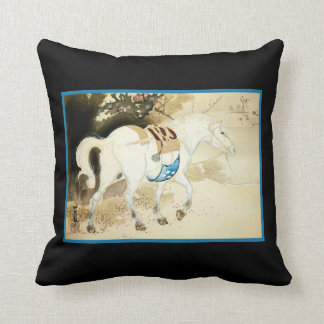 White Horse Japanese Woodblock Art chic Decor Throw Pillow