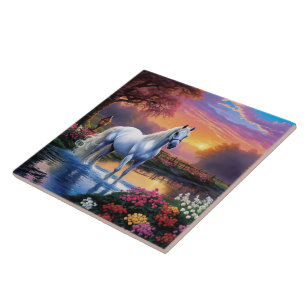 White horse Keep or design your own Ceramic Tile