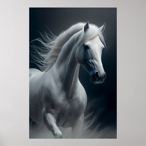 White Horse _ Majestic and Powerful Wild Stallion Poster