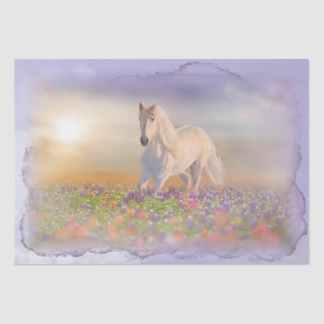 White Horse Meadow Fantasy Decoupage Tissue Paper (Front)