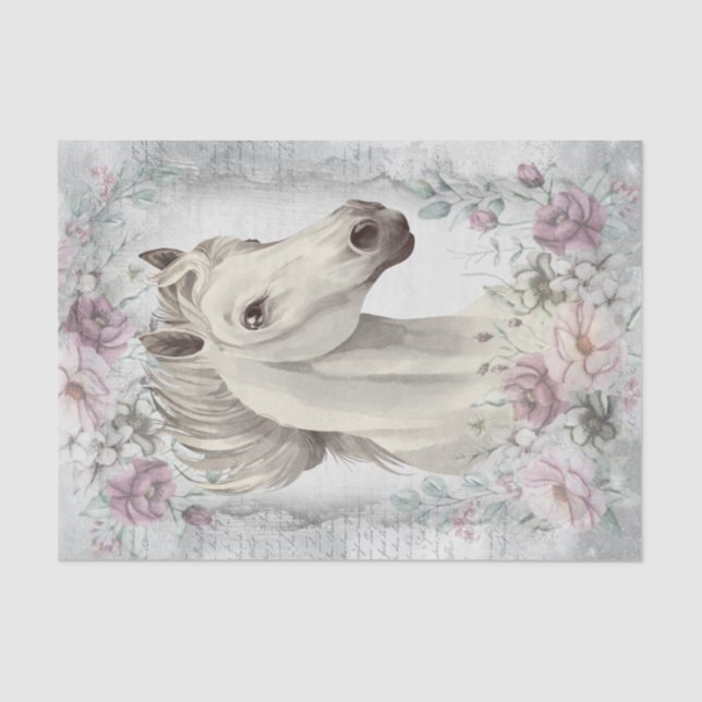 White Horse Meadow Fantasy Decoupage Tissue Paper (Front)