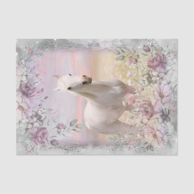 White Horse Meadow Fantasy Decoupage Tissue Paper (Front)