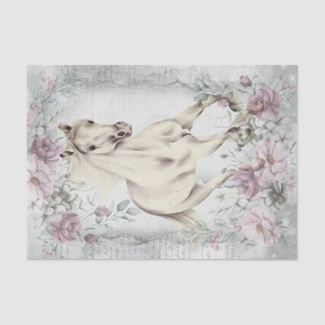 White Horse Meadow Fantasy Decoupage Tissue Paper (Front)