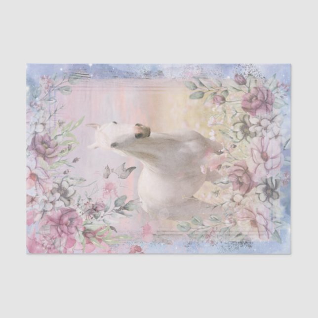 White Horse Meadow Fantasy Decoupage Tissue Paper (Front)