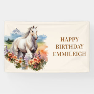 White Horse Name Equestrian Birthday Banner