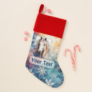 White Horse on a Snowflake Background Christmas Stocking