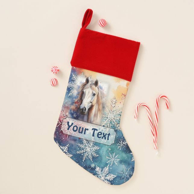 White Horse on a Snowflake Background Christmas Stocking (Front)