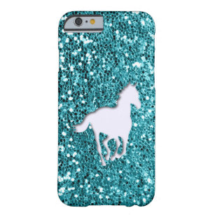 White Horse on Aqua Glitter Look Barely There iPhone 6 Case