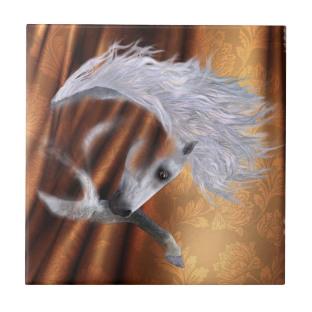 White Horse on Copper - customizable background Ceramic Tile (Front)