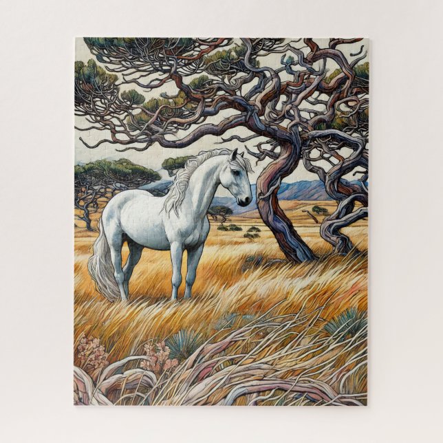 White Horse on Grassland 500 Piece Puzzle (Vertical)