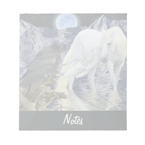 White Horse Pegasus  Black Raven Fantasy Notepad