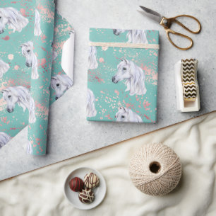 White Horse Pink Birthday Girl Cowgirl Wrapping Paper