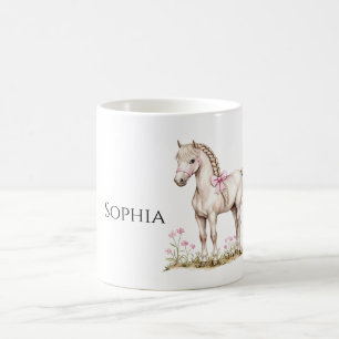 White Horse Pink Bow Floral Coffee Mug