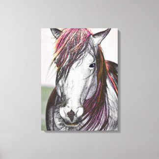 White Horse Pink Hair Art Design Canvas Print