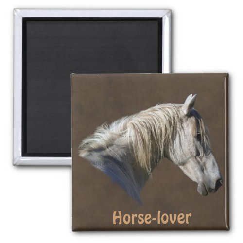 White Horse Portrait on Leather_look BG Magnet