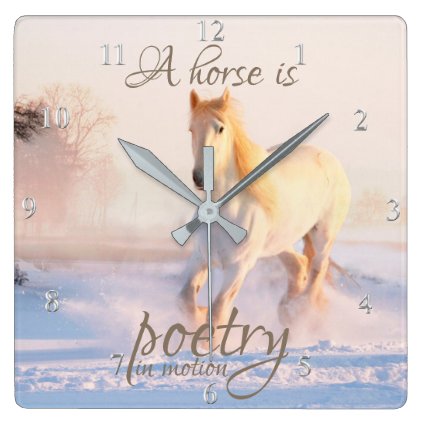White Horse Quote Poetry in Motion Snow Large Square Wall Clock