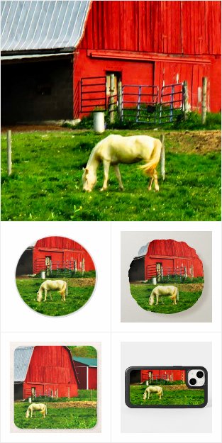 White Horse, Red Barn, Green Hills