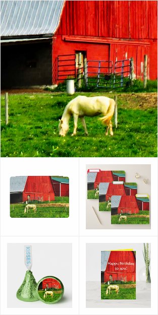 White Horse, Red Barn, Green Hills